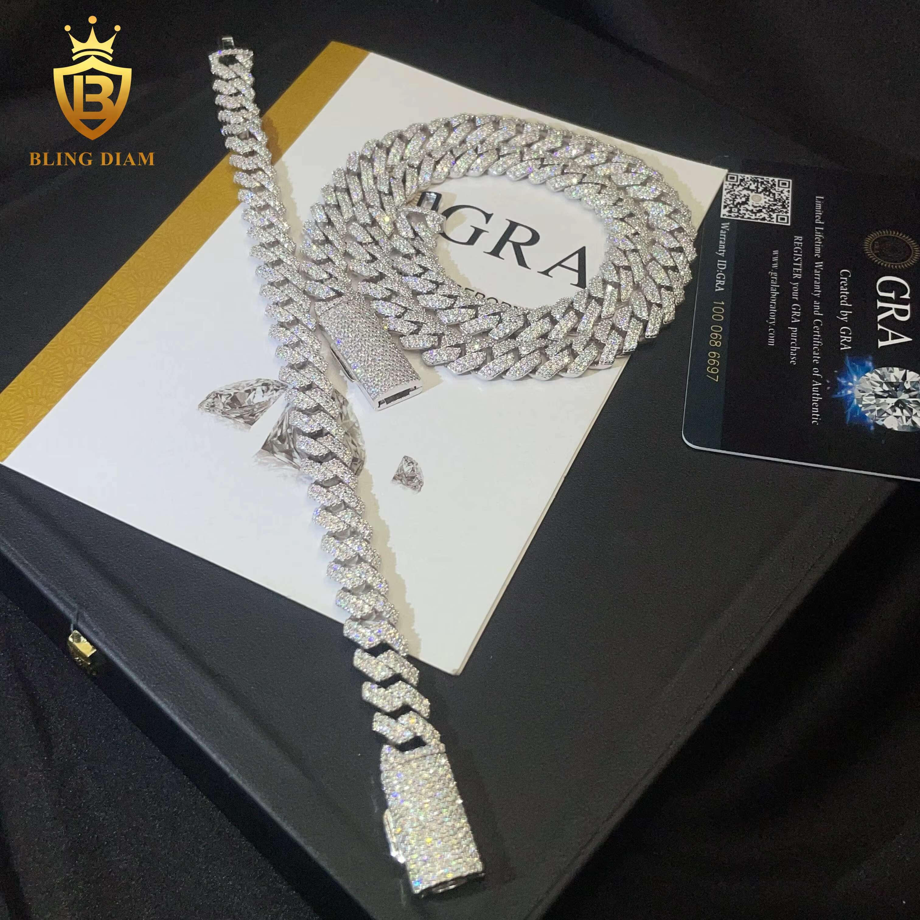 Trendy Wholesale 10MM VVS Diamond Cuban Link Chain 925 Silver Moissanite Men Miami Cuban Link
