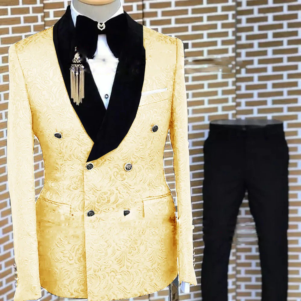 Gray Formal Suit for Men Floral Jacket Pants 2 Piece Set Party Wedding Groom Tuxedo Elegant Mens Suit Handsome Blazer 250409