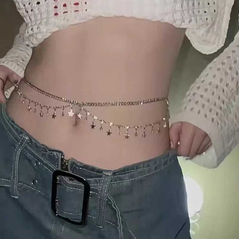 Bohemian Rhinestone star tassel pendant waist and belly chain used for warm summer bikinis sexy Rave Body jewelry beach party jewelry X250410
