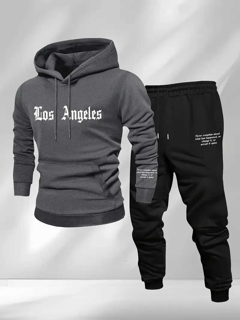 Mens Fall/Winter Sporty Casual Set - Trendy American Streetwear Multi-Purpose Print Sweatshirt Pants Full Set W251110