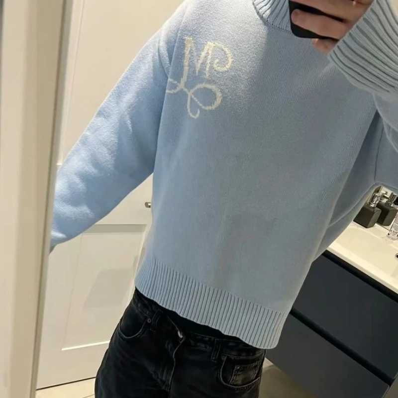 Fashion Y2k American Retro Embroidery M Knitted Pullover Men And Women High Street Vintage Classic Casual Fashion Loose Streetwear Y251110