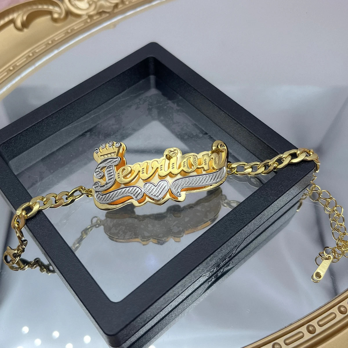 DHQH Customized Name Bracelet 3D Double Name Bracelet Personalized Stainless Steel Cuban Chain Bracelet Womens Gift 250408