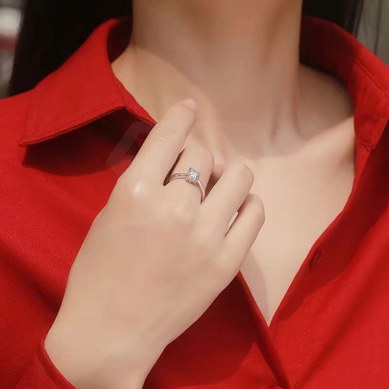 925 Sterling Silver Women Wedding Jewelry GRA 1Carat Four-claw Round Mosanite Diamond Ring