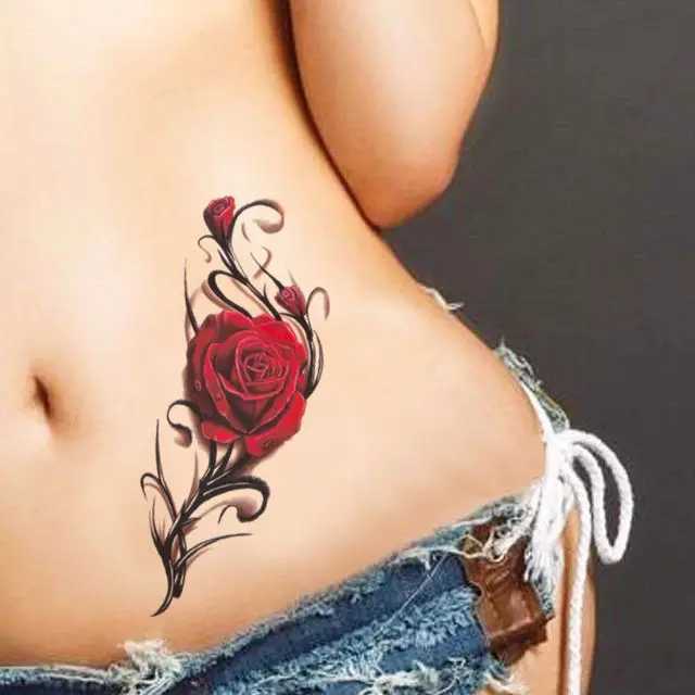 Sexy Rose Fake Tattoo Female Arm and Abdominal Flower Tattoo Waterproof Art Temporary Tattoo Stickers Durable Tattoo Stickers W250410
