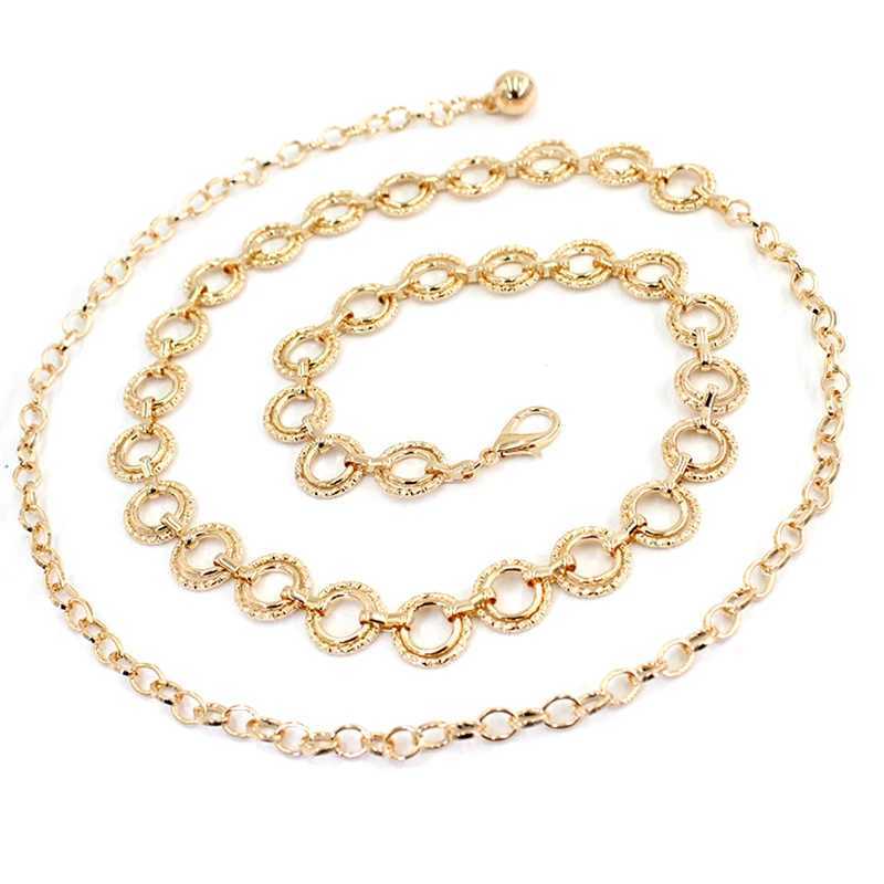 Fashion metal leather belt Hip waist gold and silver narrow chain thick edge crystal waist chain party X250410