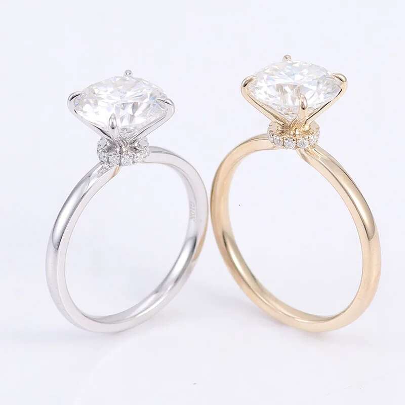 Provence 18K/14K/10K Yellow Gold 3ct D Color VVS1 GRA Certified Round Cut Moissanite Ring For Women Four Claws Anniversary Band