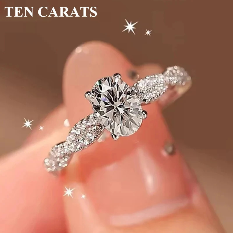 TEN CARATS 925 Sterling Silver Ring for Women Engagement 1CT Round Cut Elegant Sparkle Wedding Proposal Gift Jewelry 251023