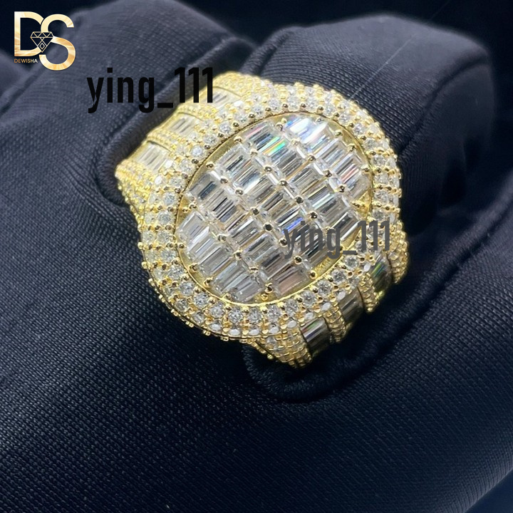 Wholesale VVS Moissanite Hip Hop Ring Letter Baguette Cut 925 Silver Custom Initial Letter Rings