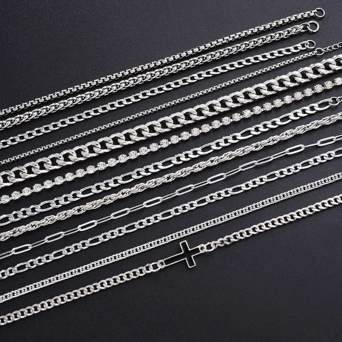 Simple Stylish Punk Hip-Hop Stainless Steel Cross Rhinestones Chain Bracelet Set for Men Women Vacation Date Casual Jewelry GiftT251110