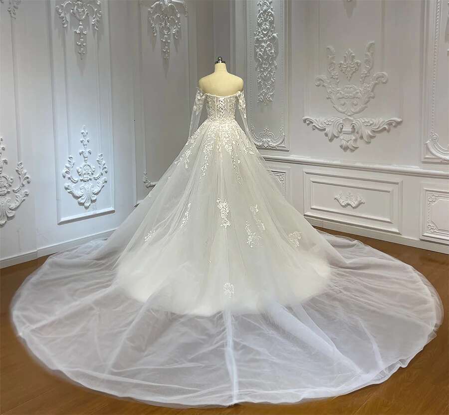Customized M105 Simple Off The Shoulder Applique Lace Mermaid Bridal Dress With Detachable Skirt