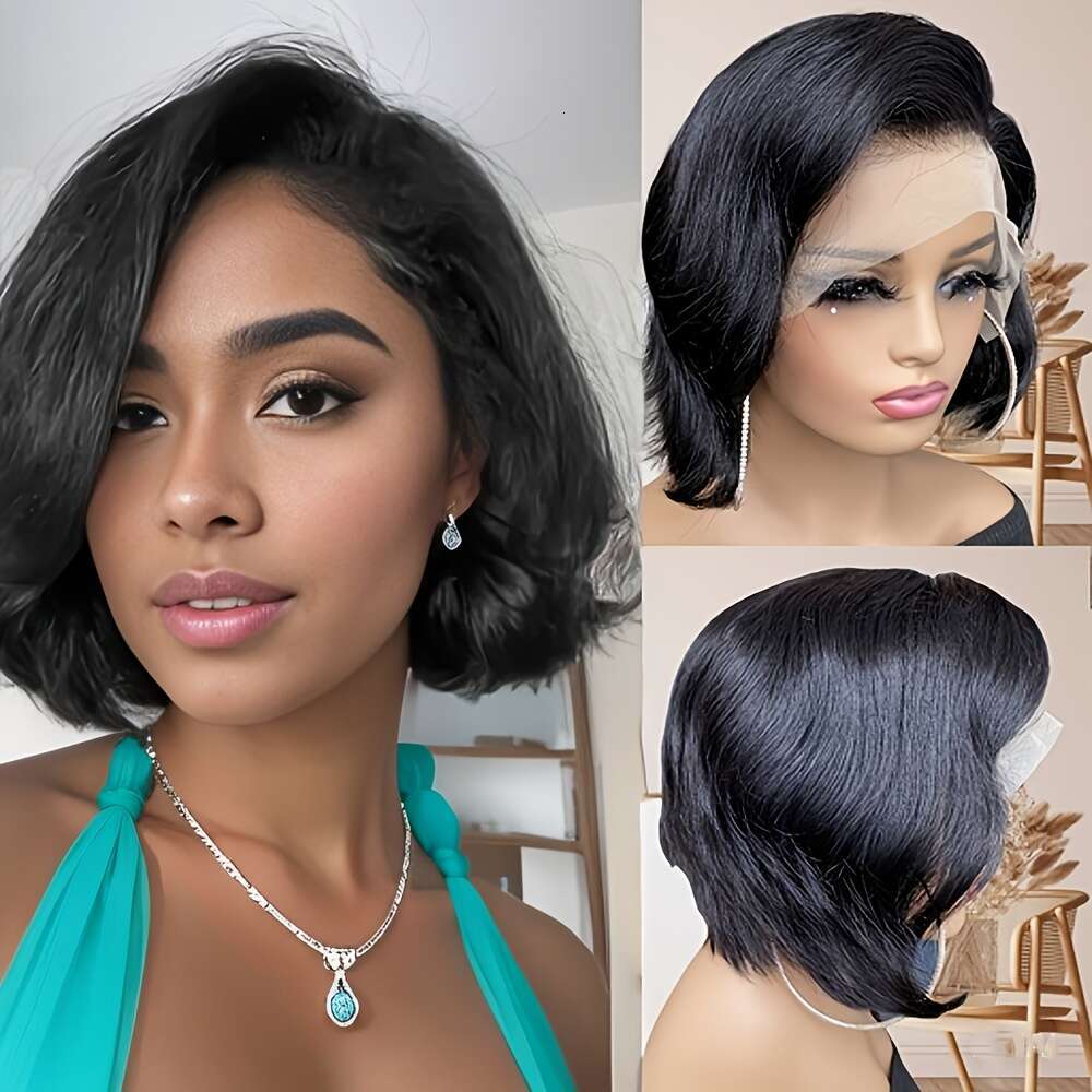 8 Inch Short Human Hair 13X4 Lace Front Wigs For Black Women Side Part Glueless Pre Plucked Frontal Bob Wig 180% Density