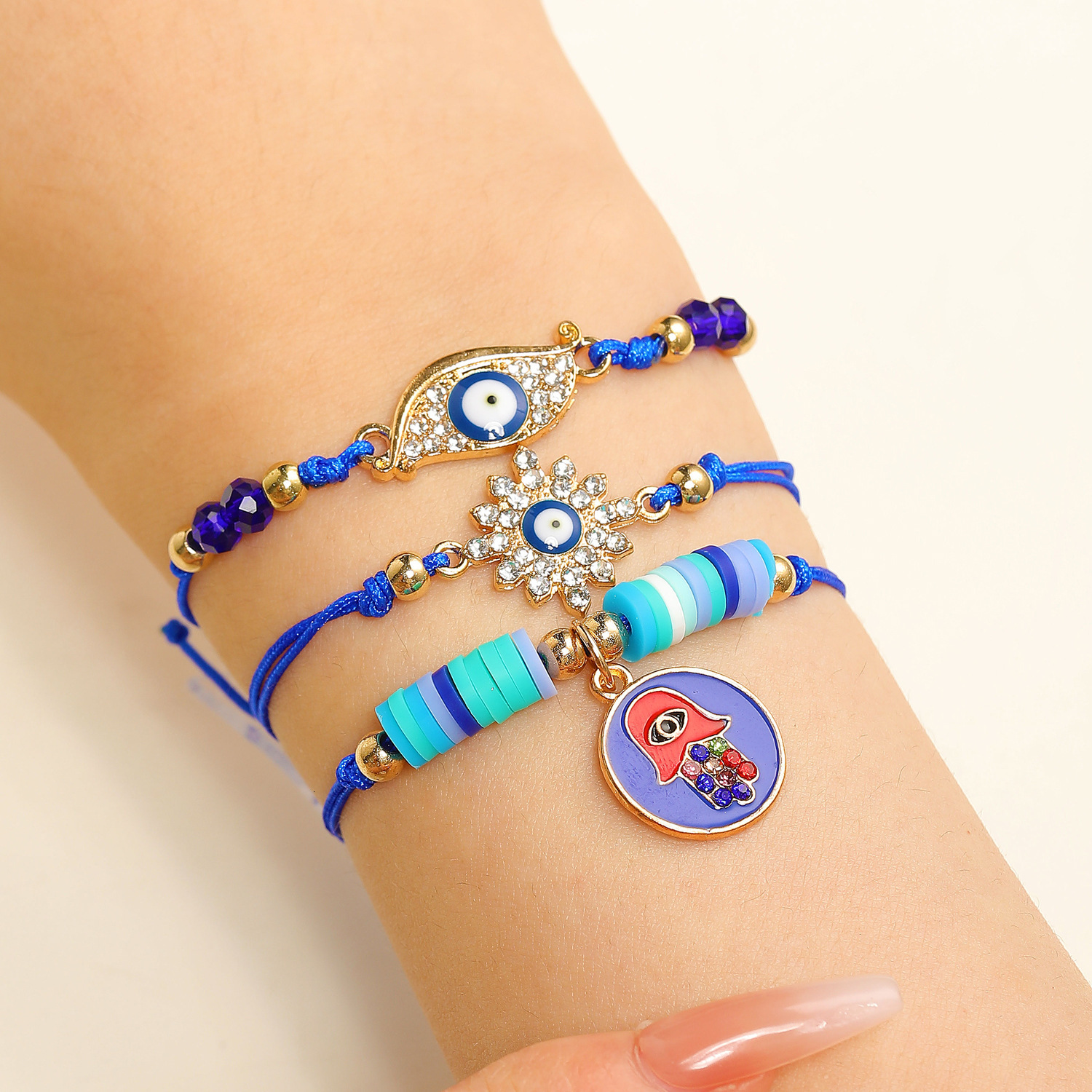Devil's Eye Bracelet Set Fatima Blue Eyes Multi-layer Women's Beaded Stacking Bracelets