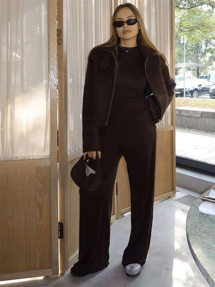 Wide Leg Pants Leisure Suit Women Tracksuit Solid Long Sleeve Top Casual Loose Trousers 2 Piece Set Lady Sportwear Outfit