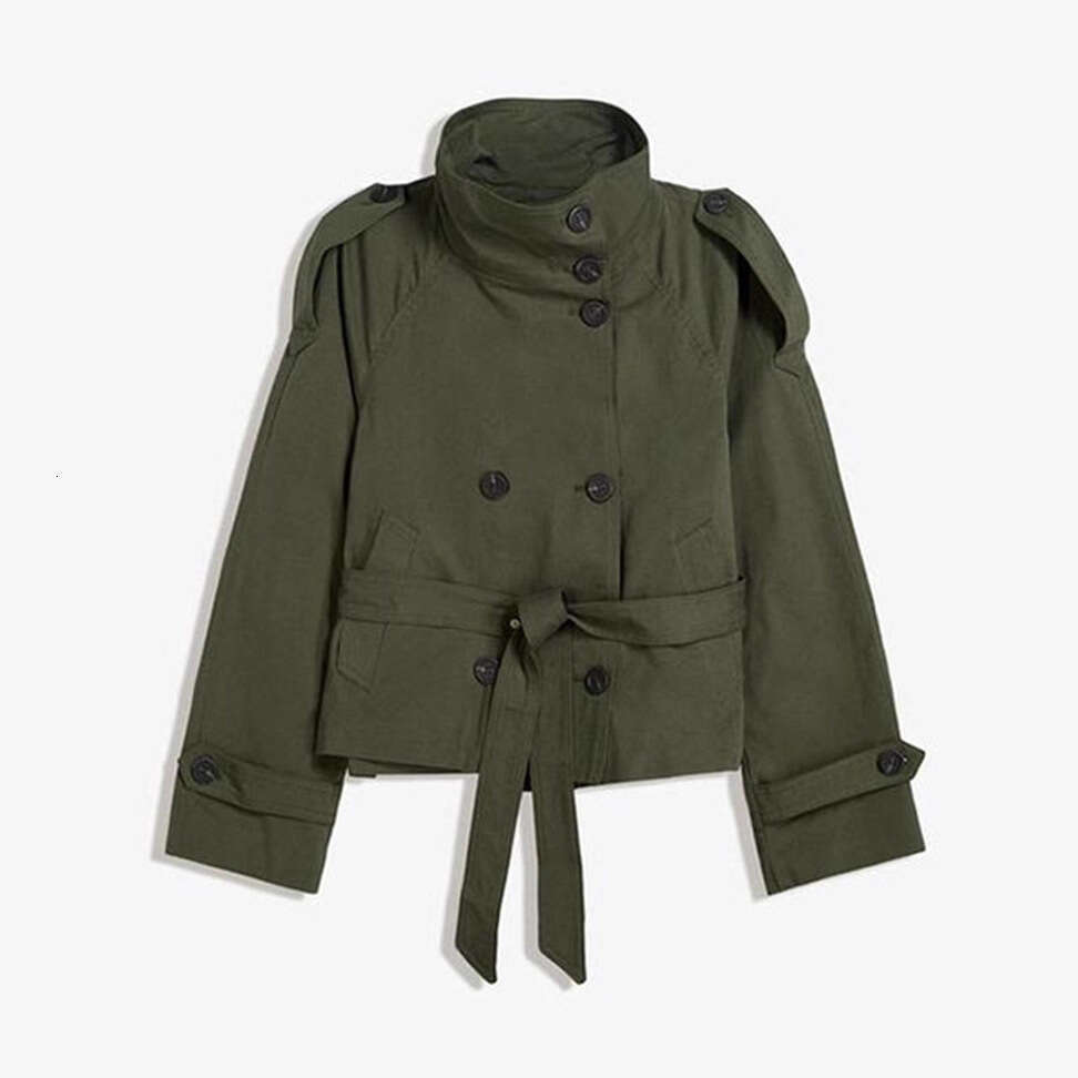 European and American Cross-Border Autumn Winter New Women's Fashion Elegant Commuter Stand Collar Double-Breasted Waist-Tie Trench Coat