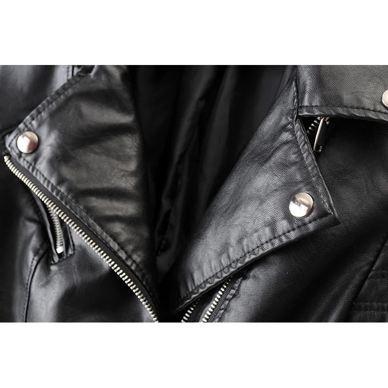 Customizable UZZDS Soft Motorcycle Faux Leather Jackets Ladies Long Sleeve Autumn Winter Biker Streetwear Coat 251105