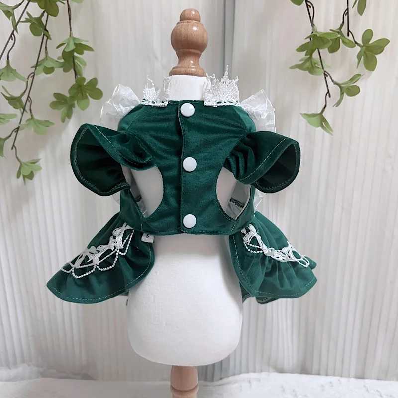 Retro Green Velvet Pet Dog Clothes Fashion Classic Handmade Bow Princess Dresses For Small Medium Dog Chihuahua Dogs Clothing J251110