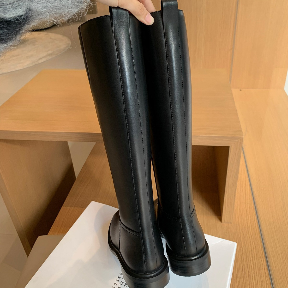 New round toe thick heel side zipper wool lining high tube women's autumn and winter cycling boots designer shoes snow boots fashion boots