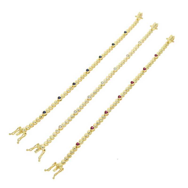 New Bezel Setting Pink Blue White Green Heart 5A Cubic Zirconia Tennis Bracelets for Women 18K Gold Plated Color Fashion JewelryT251110