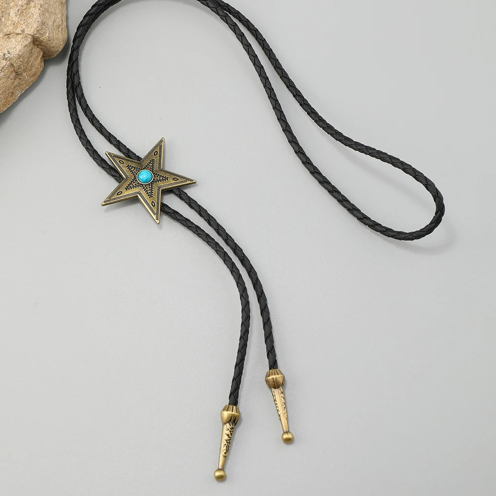 Vintage leather chain Bolo Tie for Men Western Cowboy Necktie Bolo Tie for Shirt Fashion star long necklace 250409