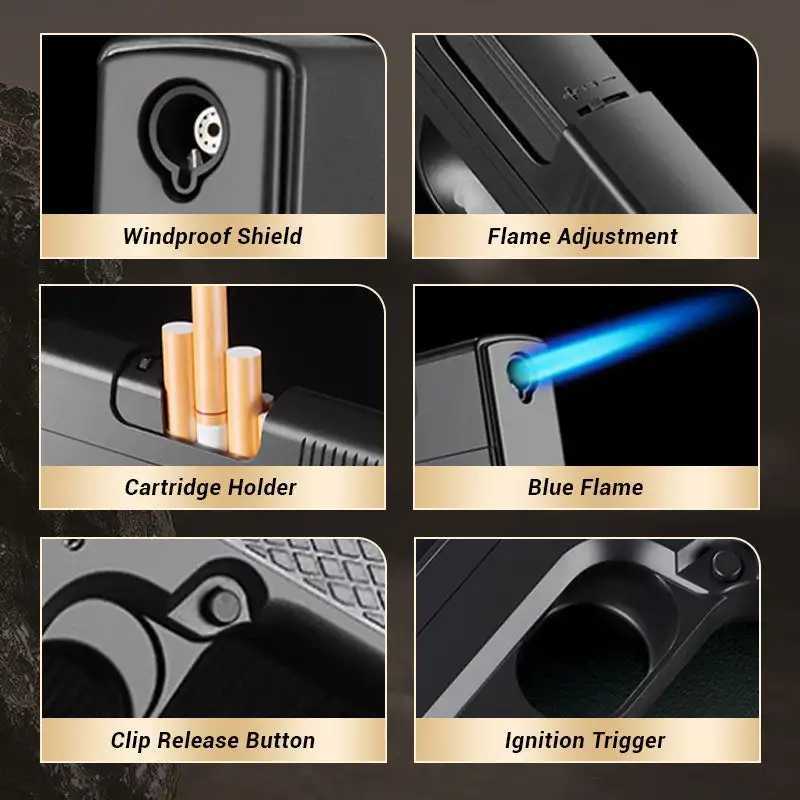 Cool Butane Pistol Torch Lighter with 3 cigarette Magazine packs Windproof Inflatable Lighter Cigarette Box IntegratedC250315