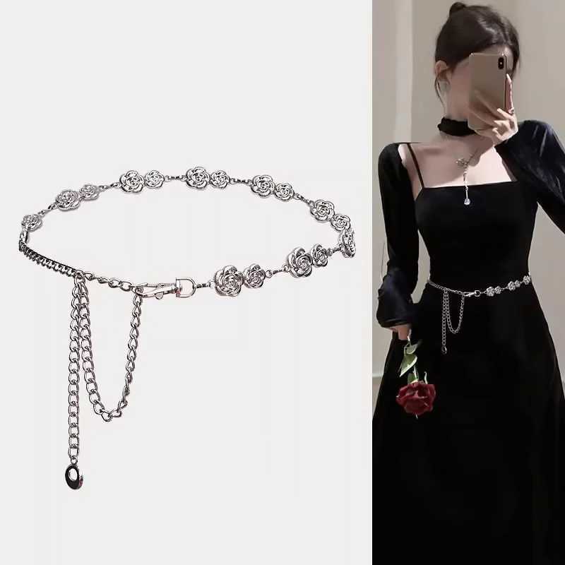 Fashionable metal rose waist chain retro version belt Wens dress set jeans decorative belt clothing accessories X250410