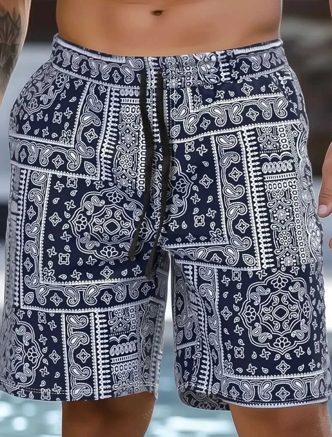 Mens Paisley shorts swimming relay board shorts fashionable streetwear pocket drawstring shorts mens underwear X250410