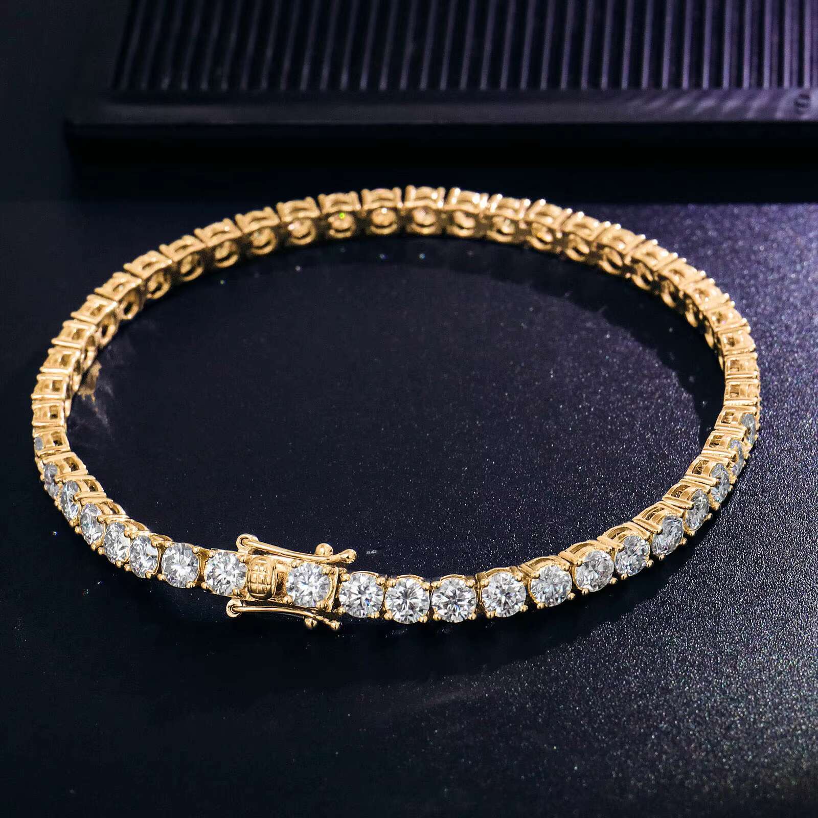 Custom Plated Gold 4mm 925 Sliver Moissanite Diamond Tennis Chain Hip-hop Rap Style for Woman Tennis Bracelet Anniversary Gift
