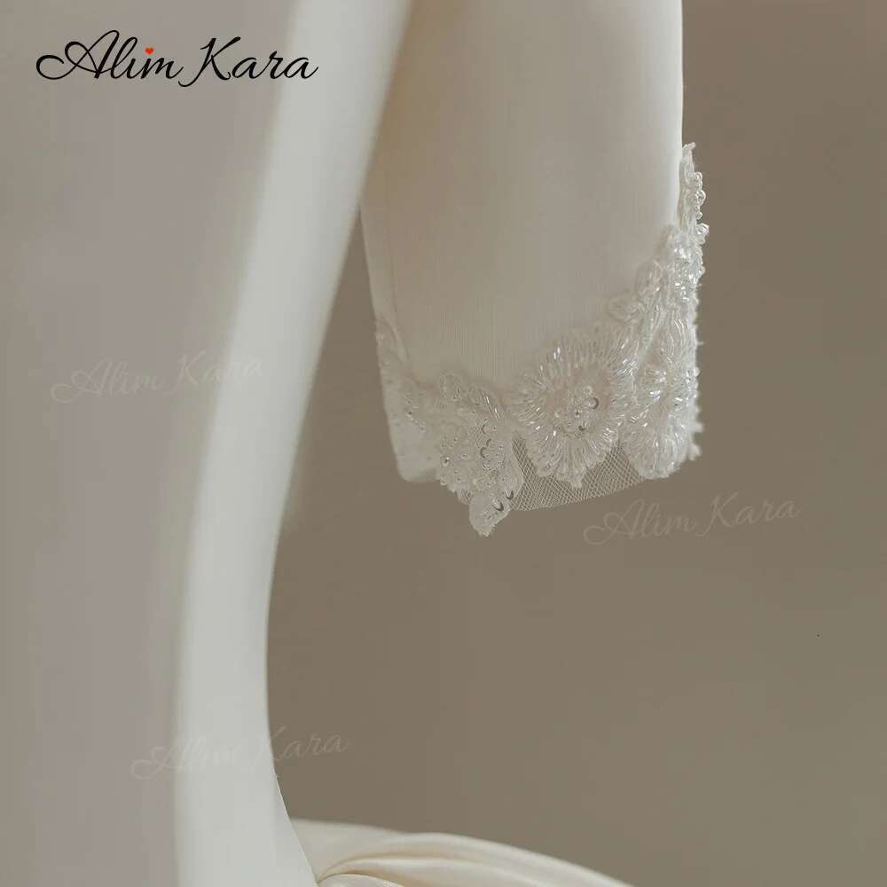 Alim Kara V-neck Ball Gown Wedding Dress 2025 Classic Beaded Satin customized Bridal Beach Princess B346 Party Vestido De Novia