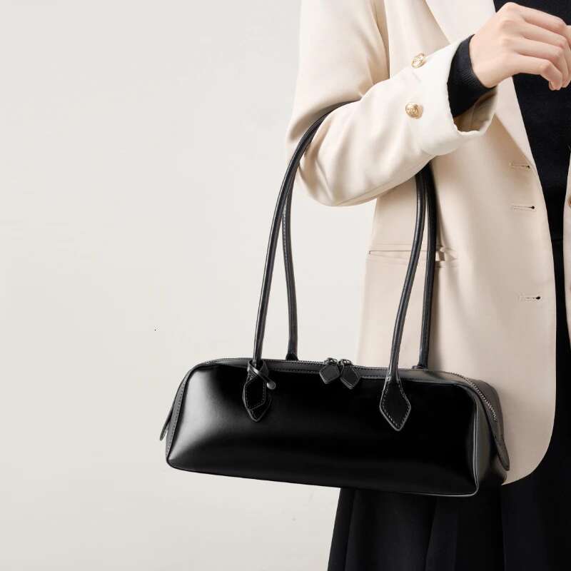 Burminsa Genuine Leather Long Handle Underarm Shoulder Bags For Women 2025 Designer Korean Purses Tote Ladies Handbags