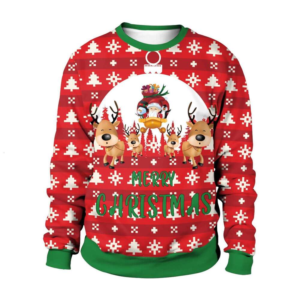 Cross-Border New Christmas Santa Claus Autumn Winter Round Neck Sweatshirt Men Digital Print Couple Casual Long Sleeve Shirt