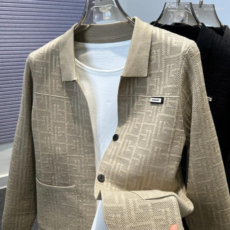 Men's Sweaters Autumn Winter High-Quality Cardigan Retro Collar Jacquard Knitted Sweater Coat Casual Fashionable Outerwear Shawl Trendy