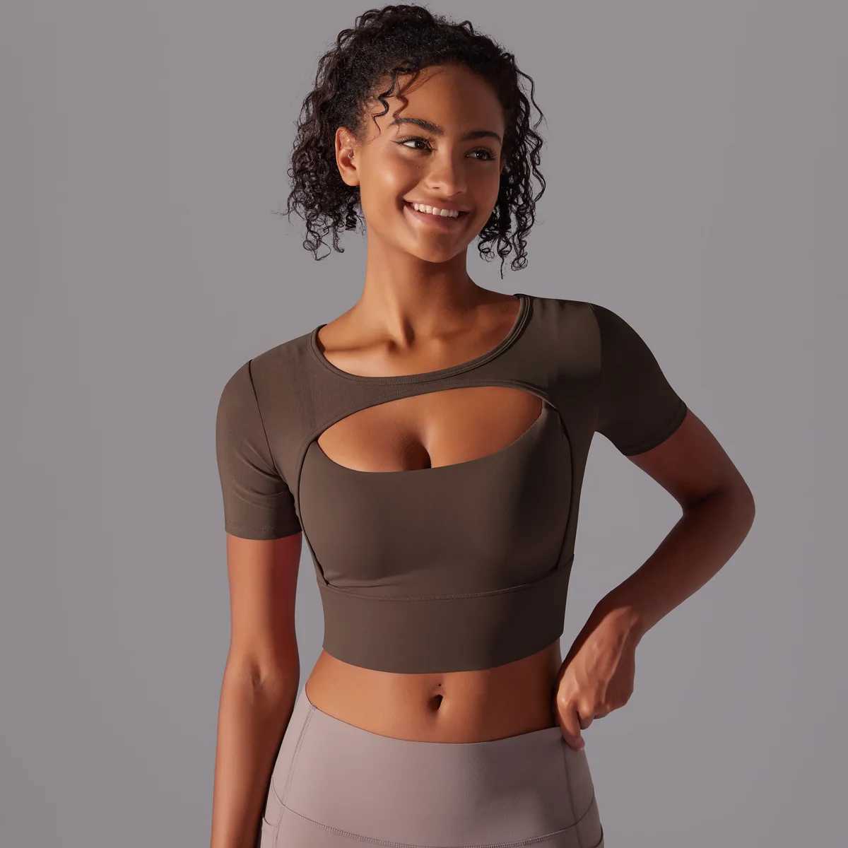 Gutashye Solid Color Patch Mesh Sexy Double Short Sleeve Strap Bra Running Fitness Yoga Exercise Breathable Quick DryingXJ250410
