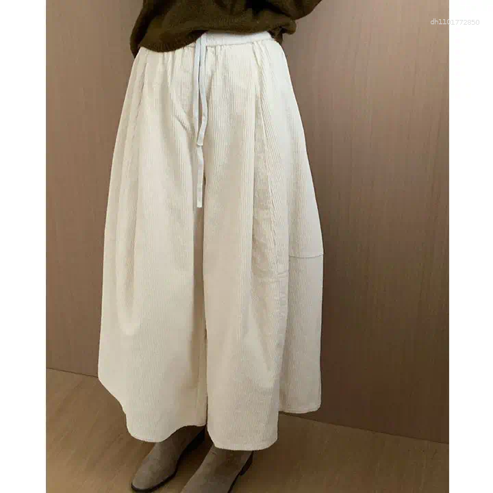 Women's Pants Slimming Effect Corduroy Wide Leg Nine-Tenths Women Casual Style High Waist Polyester Fiber Comfortable Autumn Arrival