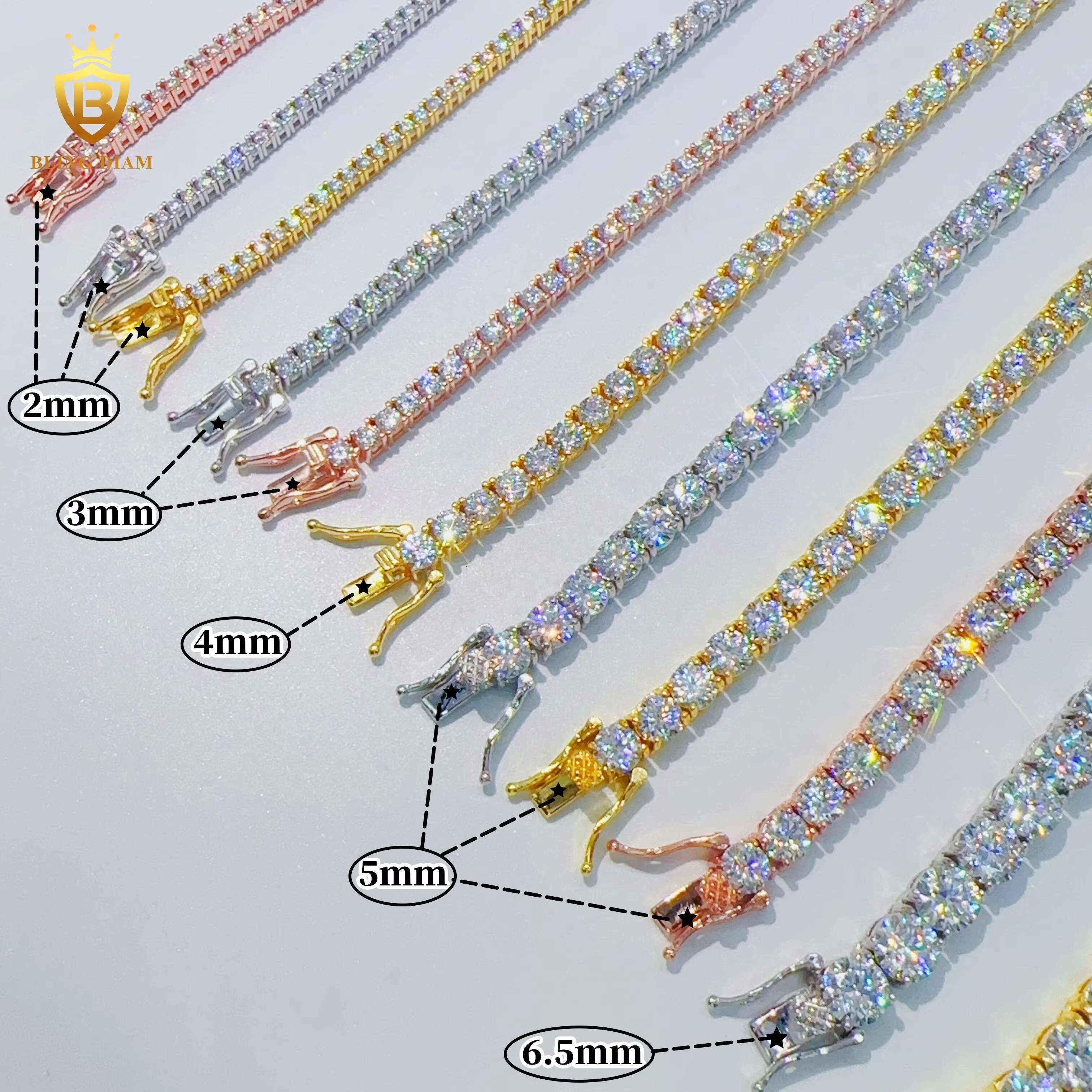 2mm 3mm 4mm 5mm 6.5mm Fine Jewelry Necklace bracelet 925 Sterling Silver Hiphop Chain VVS Moissanite Tennis Chain