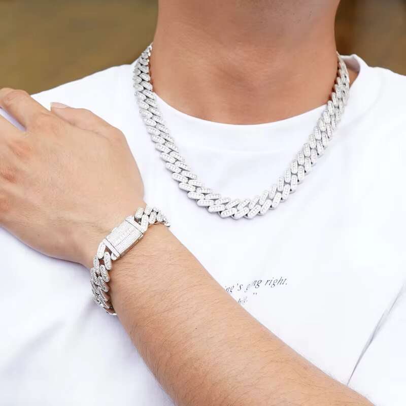 Moq 1pcs Pass Diamond Tester VVS Moissanite Chain 925 Sterling Silver 14mm Moissanite Cuban Luxury Hip Hop Fashion Jewelry