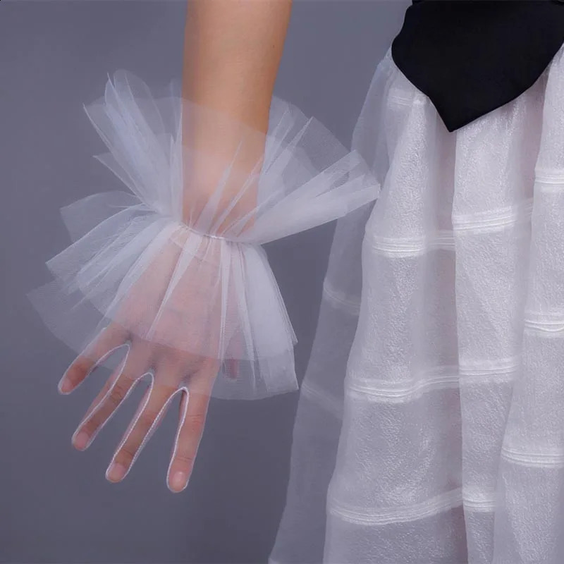 Black White Sheer Lace Tulle Gloves Slim Thin Bridal Wedding Gloves Po Shooting Party Dress Gloves Guantes Transparentes Dot 250408