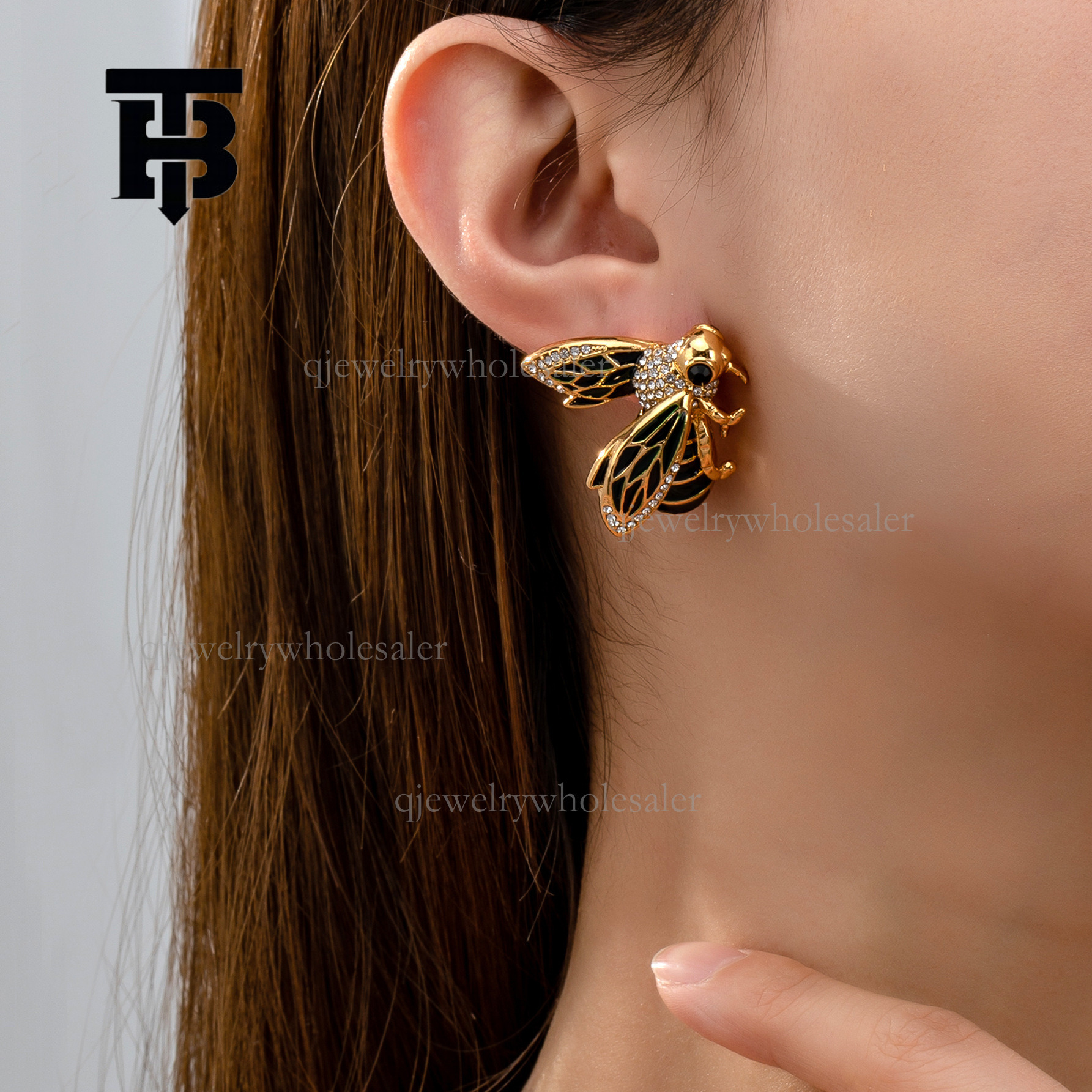TB BHULAMTE Designer Fashion Bee Earrings European And American New Luxury Insect Enamel Oil Drop Animal Brooch Retro Women's Jewelry