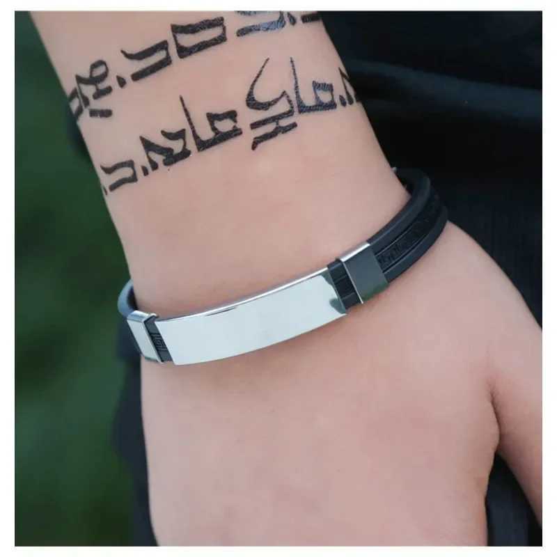 Fashion Men Silicone Bracelet Stainless Steel Bracelet on Hand for Couple Unisex Wrist Chain JewelryC250410