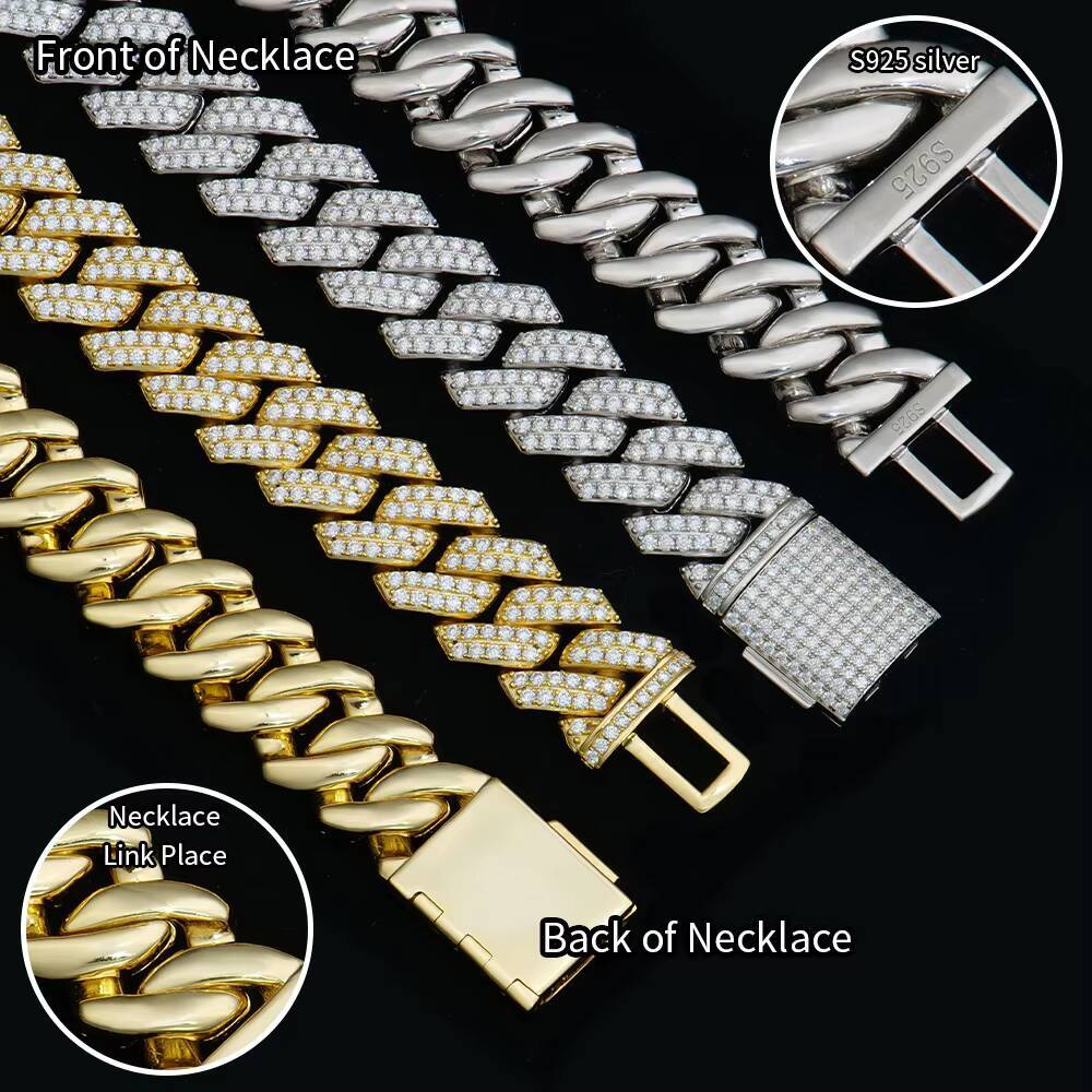 NewStyle Shiny Diamond Sterling Silver VVS Moissanite Sharp Angled 14mm Miami Cuban Link Chain HipHop Jewelry for Trendsetter