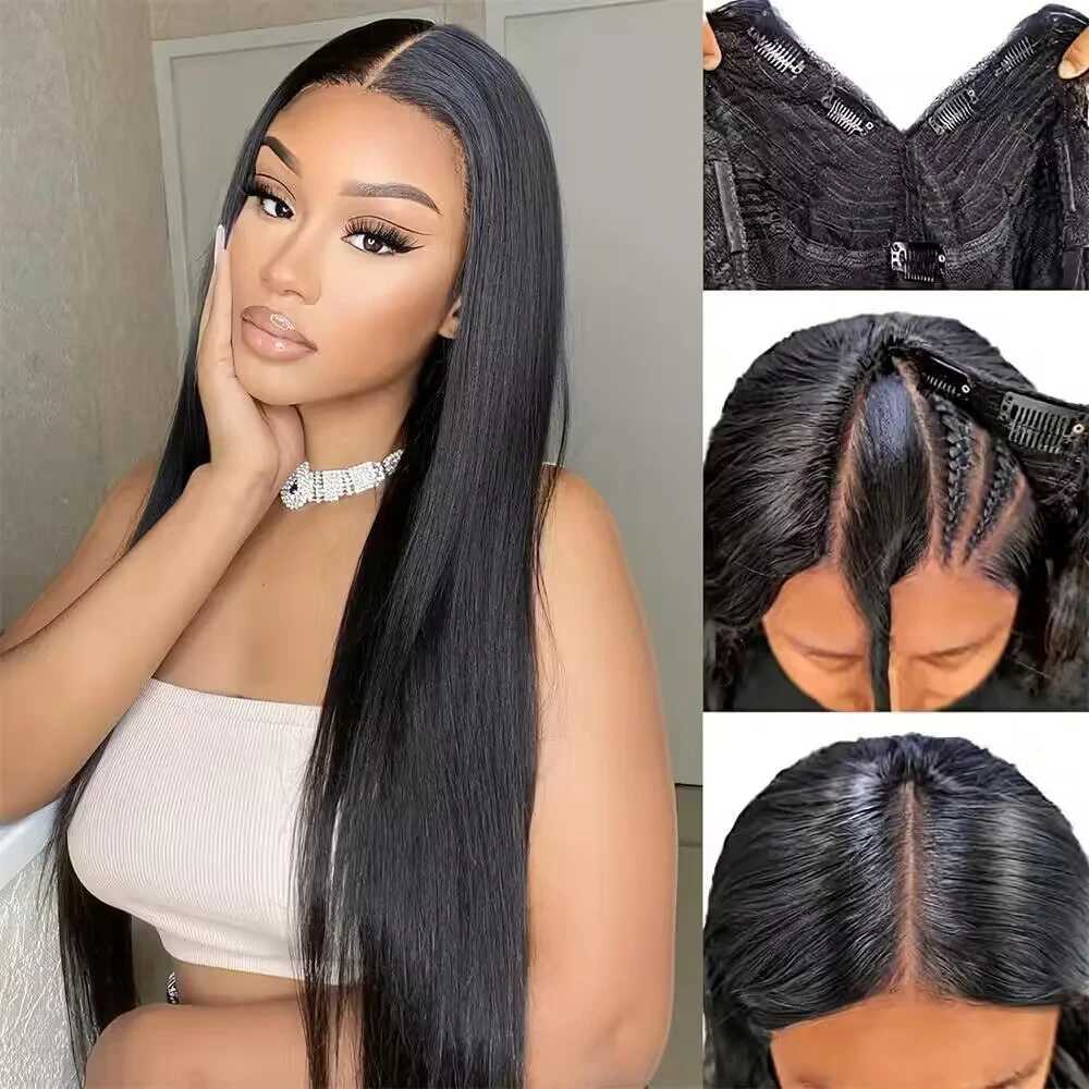 V Part Wig Straight Long Human Hair Wigs Mongolian Straight V Part Human Hair Wigs V Part Machine Made Wigs No Leave OutT251111