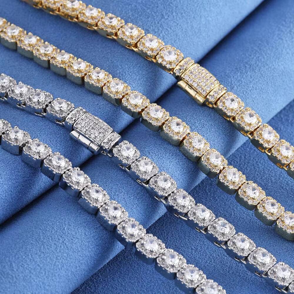 NUOYA High Quality 5mm Tennis Chain 925 Silver Iced Out VVS Moissanite Clustered Design Bling Hip Hop Bracelet Jewelry