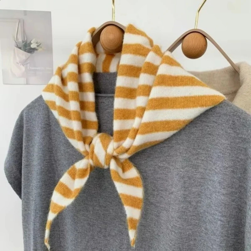 Colorful striped decorative knitted scarf with wool triangle buckle soft and multifunctional scarf collar 250409
