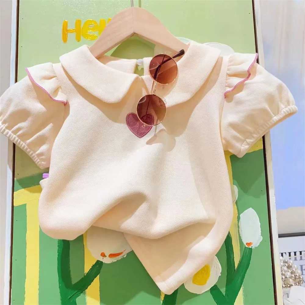 Fashion girls clothing set summer new heart-shaped printed doll collar T-shirt+shorts 2PCS set 3 4 5 6 8 year old childrenXJ250410