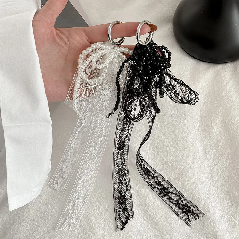 Imitation Pearls Lace Bowknot Keychain Sweet Beaded Pendant Keyring for Women Handbag and Backpack Key Chain Exquisite Ornament 251110