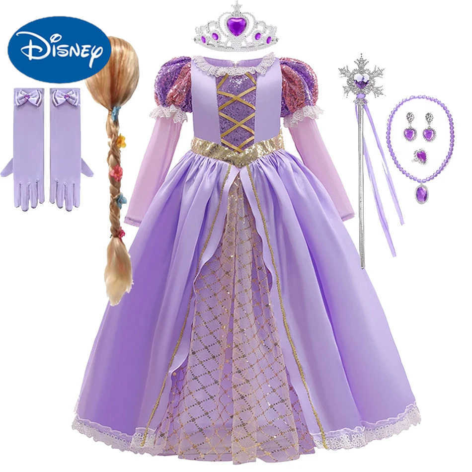 Disney Rapunzal Princess Girl Dress Role Play Entangled Halloween Party Vestido Childrens Birthday Christmas 2-10TXJ250411