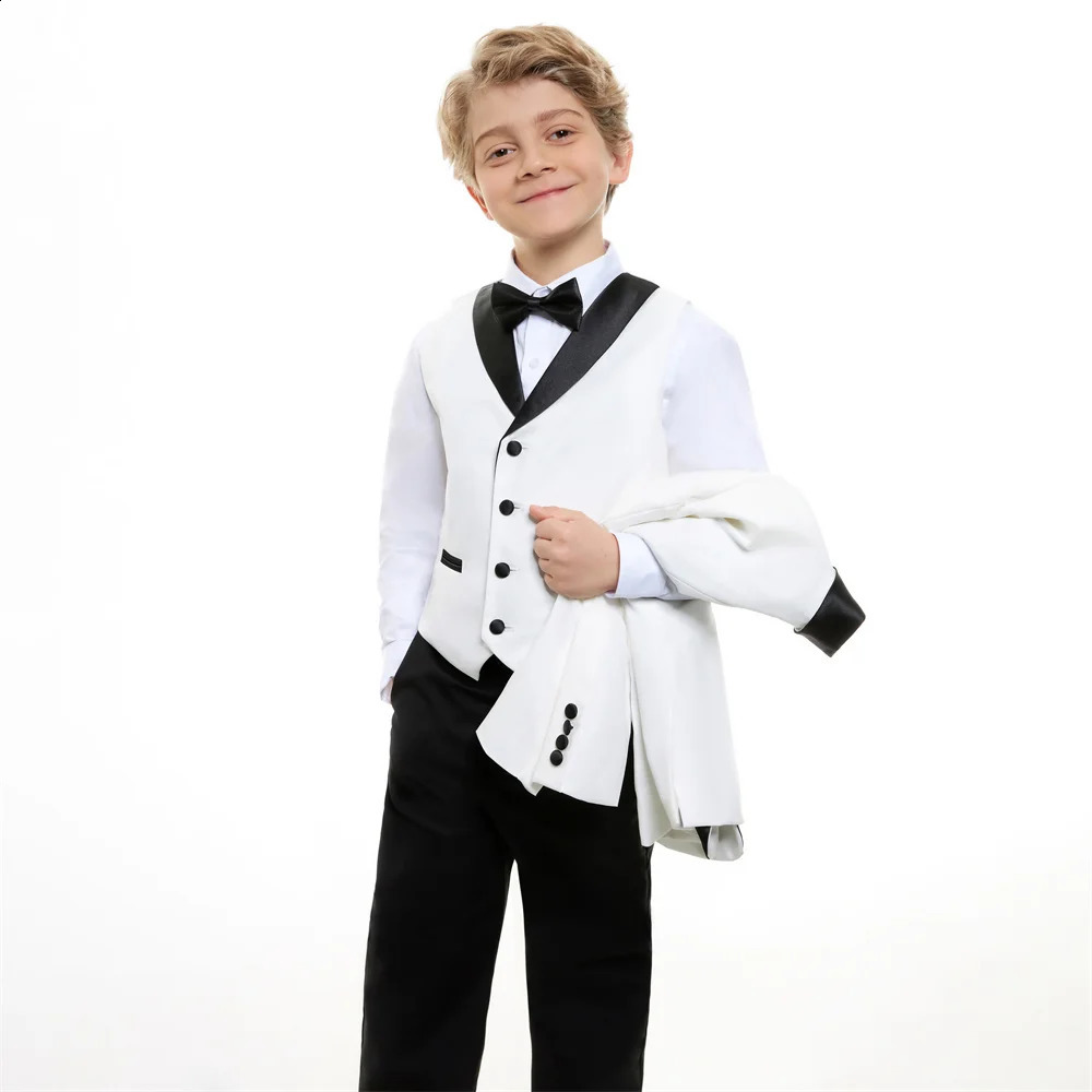 8 Day Delivery Formal Boys Suit Set 4PCS Classic White Piano Pography Suit Kids Party Ceremony Costume Party Dress 250410