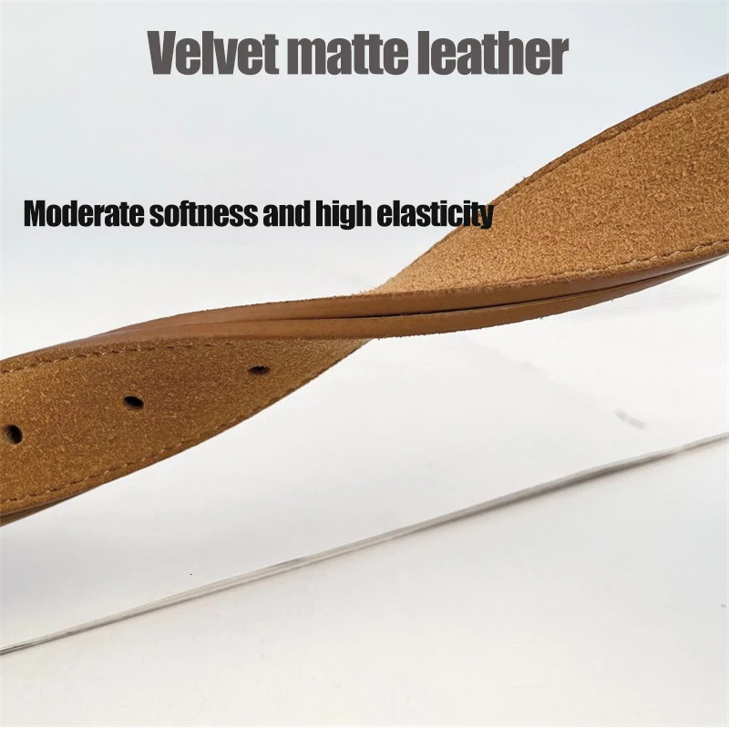 Double Genuine Leather Belt for Women Cowhide Suede Belts with Trendy Square Alloy Buckle Ideal for Dresses and Jeans 251110