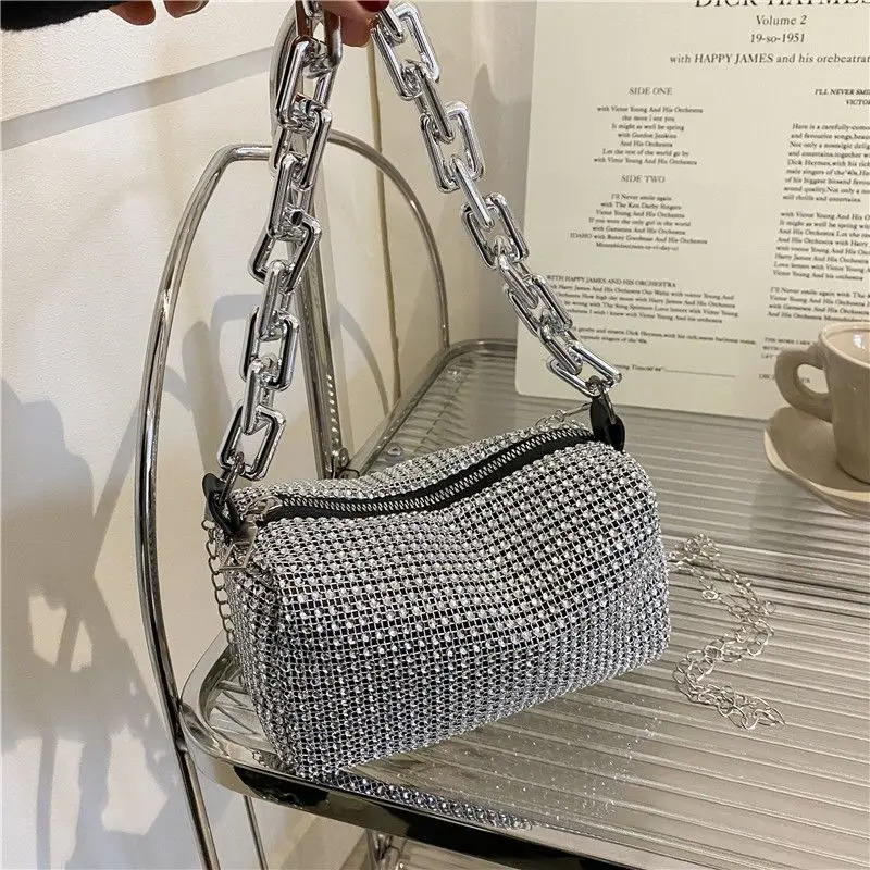 Allover Rhinestone Bucket Bag Glitter Chain Prom Purse Womens Mini Crossbody Bag 63354 Inch 251111