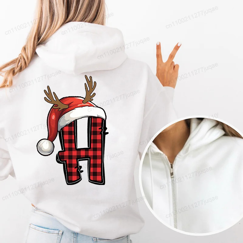 Personalised Santa Family Christmas Letter AZ Graphic Fashion Zip Up Hoodie Women Harajuku Streetwear Female Sweatshirt Jackets 251105