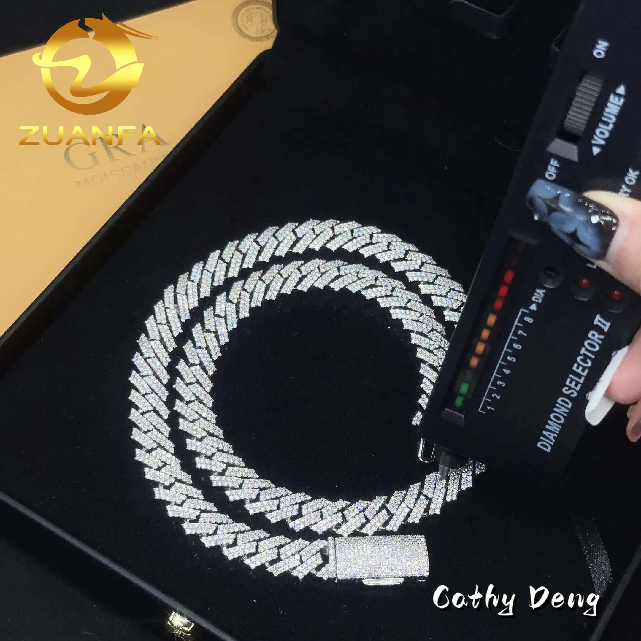 Thick 12mm 2Row Moissanite Hip Hop Jewelry 925 Sterling Silver Cuban Link Chain for Men Moissanite Chain Pass Diamond Test